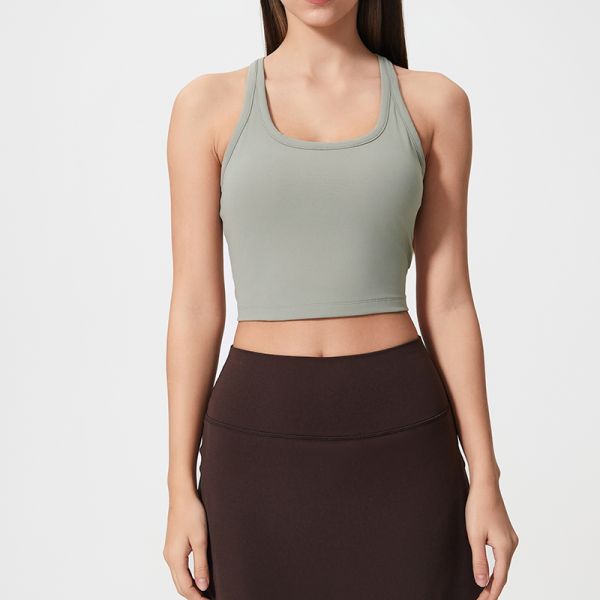 Yoga Gym Racerback Sports Bra Nylon Spandex Blend Crop Breathable Olive Green