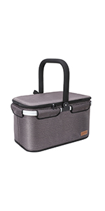 35L Large Picnic Basket Shopping Travel Camping Grocery Bags 2 Layers of Internal Pockets Leak-Proof and Insulated