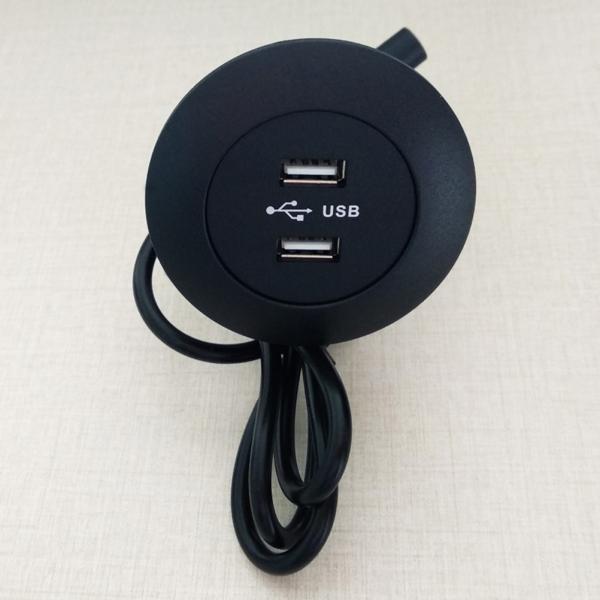Blue Light Usb Table Hub , USB Electrical Outlet Dual Usb Ports Grommet
