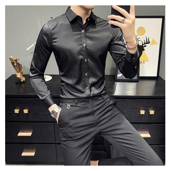 Long-Sleeved Custom Formal Shirt For Men Printed Polyester Cotton Slim Fit Casual Shirt