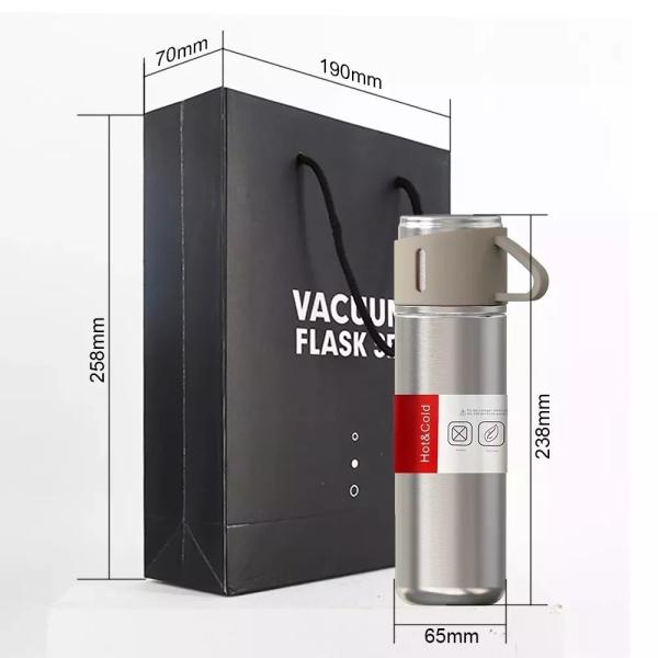 500ml Double Wall Stainless Steel Portable Luxury Gift Bottle Set With Two Coffee Cup