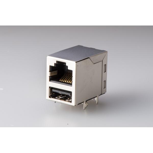 Single Port  RJ45 + USB Female Connector Tab Up With 10 / 100 / 1000 Base Transformer