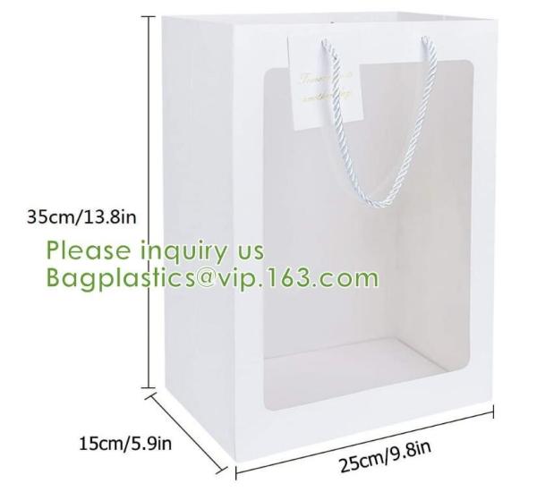 Kraft Paper Bags Square Bags, Thick Paper Bag With Window For Wedding, Party, Birthday, Shopping, Flower Bags