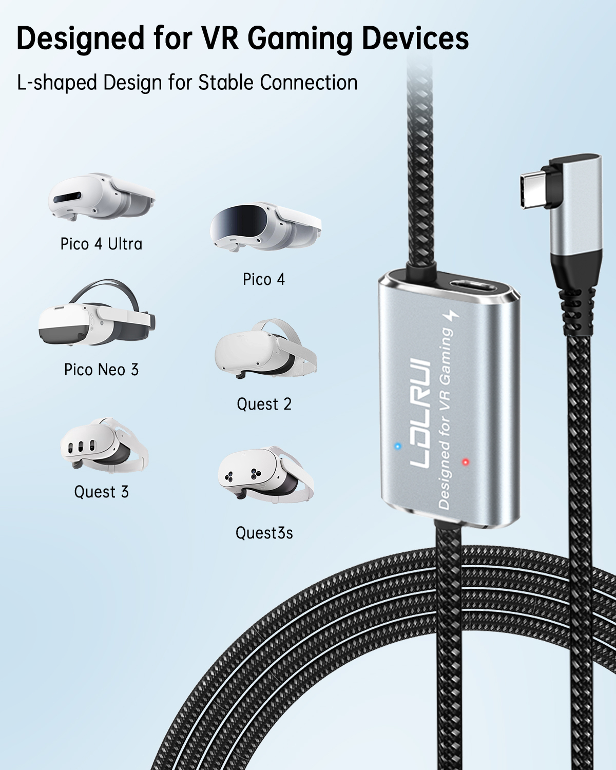 16FT 5M VR Quest Link Cable 5Gbps USB 3.0 To USB C Cable For Quest 3 2 Pro Pico 4