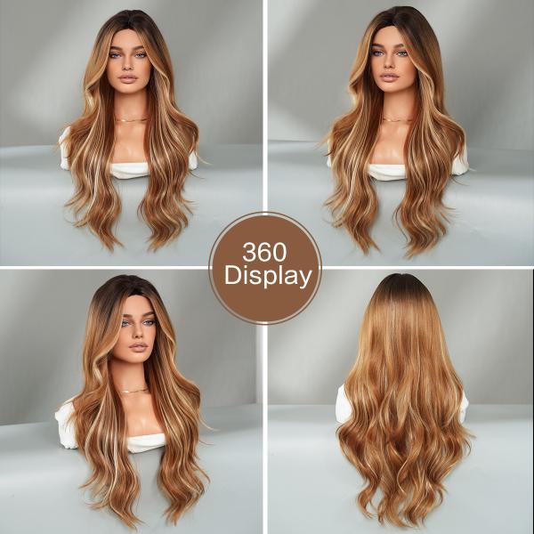 Fashion Long Body Wave Highlighted Hair Blonde Synthetic Wigs For Women