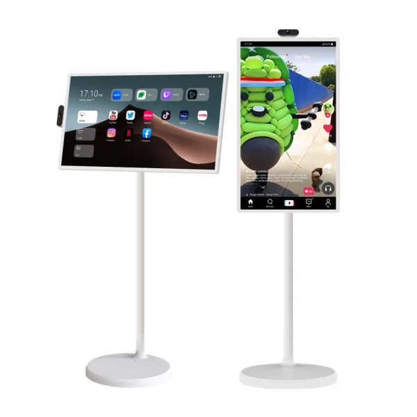 27 Inch Movable Smart Monitor Rollable Touch Screen TV Battery Powered Portable Stand Display Kiosk Factory