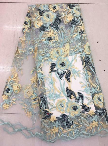 Gold Silver Sequin Fabric , Multi Colored Embroidered Floral Dress Lace Fabric For Gown