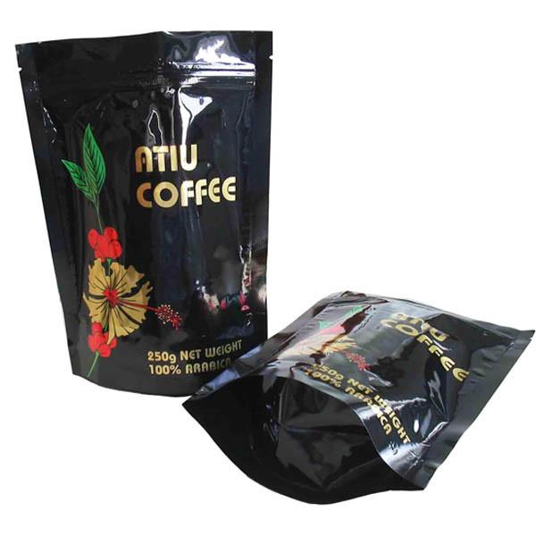 Malote de carimbo quente preto lustroso da folha de alumínio, empacotamento Ziplock do feijão de café