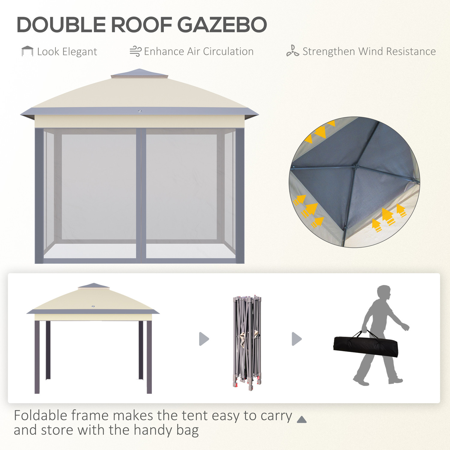 Rot Proof L330 x W330 x H288cm AJUNION Garden Gazebo Outdoor Canopy Shade Pop Up Tent