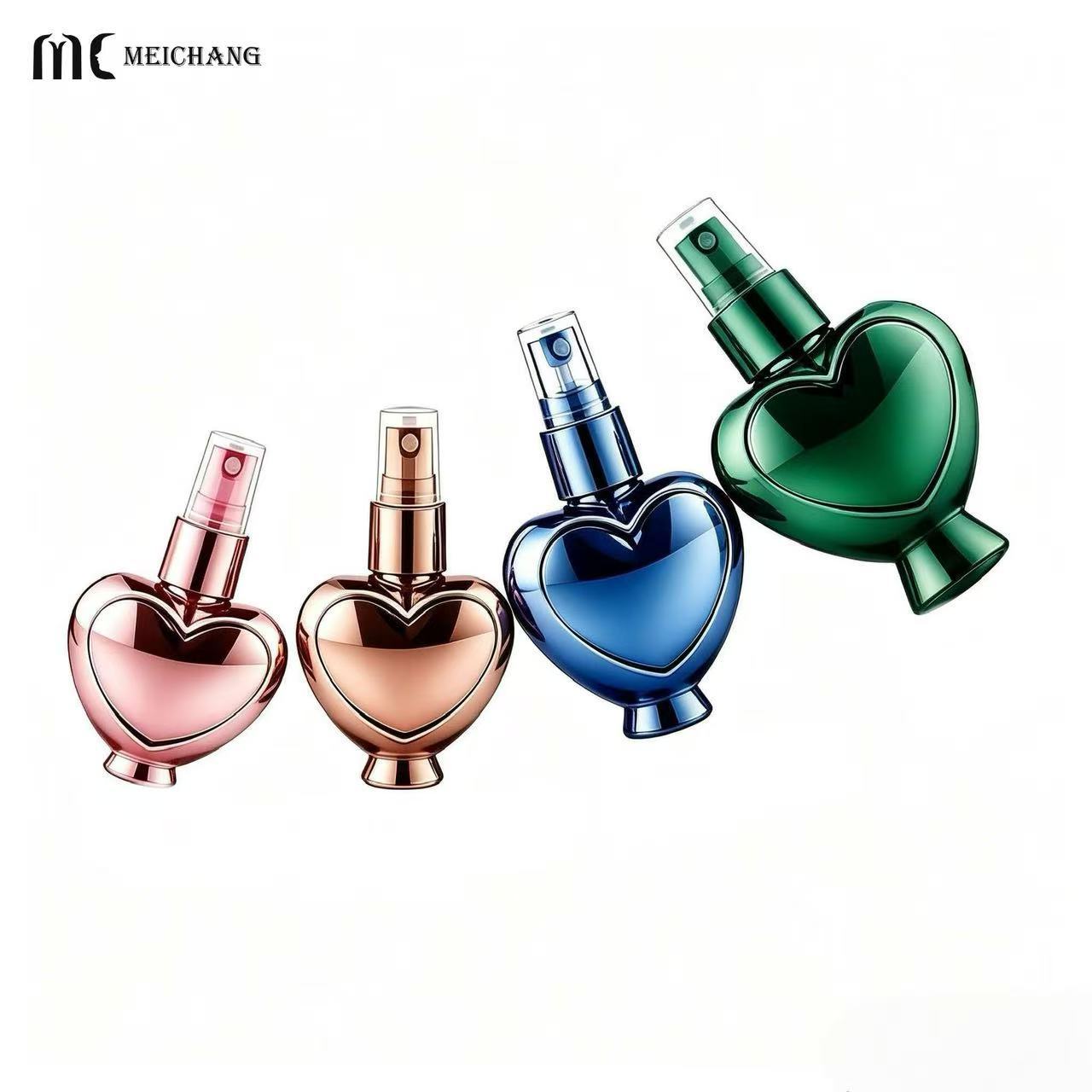 25ml, 50ml, 80ml and 120ml Heart-Shaped Electroplated PET Fine Mist Spray Bottle (MC-449)