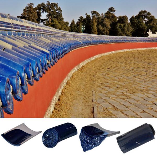 Blue Chinese Ceramic Tile Roofing Glazed For Ancient Thai Temple Building Roof