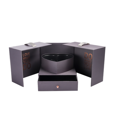 Impresión personalizada de rosas con cierre magnético de doble capa caja de flores en forma de corazón con cajones