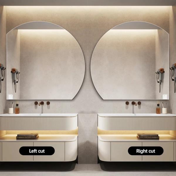 Semi Circular LED Frameless Mirror Special Shaped Makeup Wall Mounted Frameless Mirror
