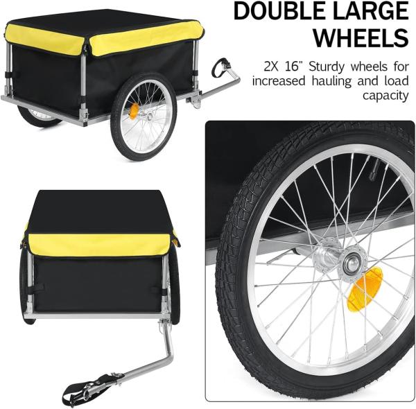 Bike Trailer Cargo Foldable Max Load, 2x16'' Inflatable Wheels, Aluminum Bicycle Cargo Trailer w/Hitch, for Lugg