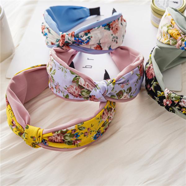 GLH035 Floral girls fabric elastic lace headbands wide edge headband fabric pressure hair clip