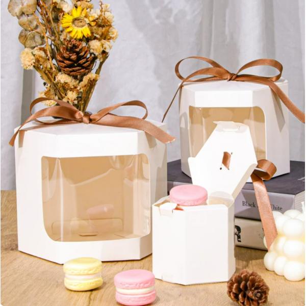 Customized White Cardboard Cake Box with Window 4 and 6 Hole Cupcake Packaging Box