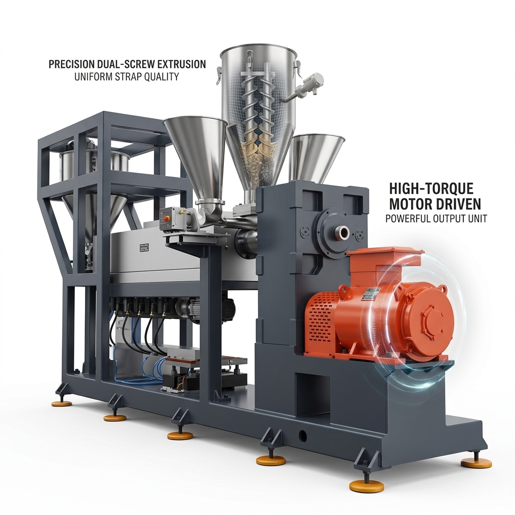 80mm Screw PET Strap Extrusion Line 200kg/H 380V Plastic Strap Making Machine
