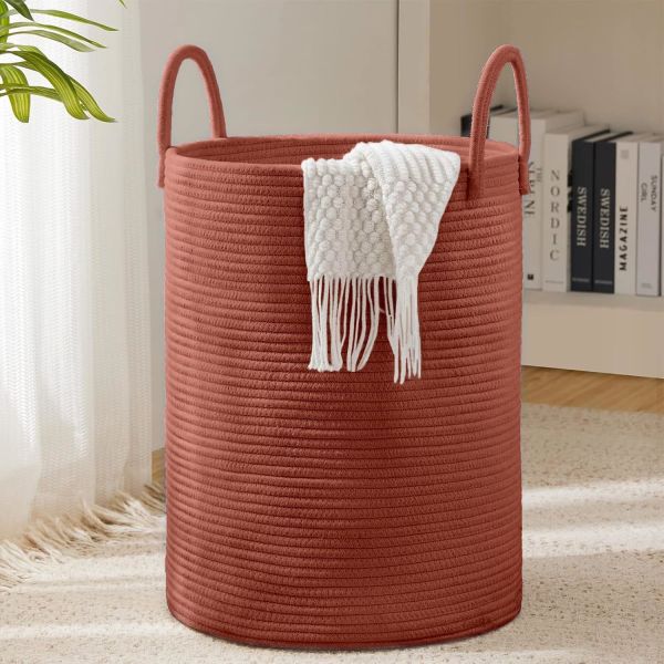 Woven Rope Laundry Hamper Basket, Tall Luandry Basket, Baby Nursery Hamper For Blanket Storage, Clothes Hamper For Laundry In Bedroom-Large-(CUSTOMIZED COLOR, 58L, 72L)