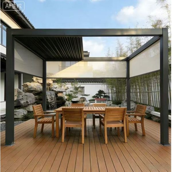 Louvered Aluminum Waterproof Eco-Friendly Powder Coated Canopy Backyard Motorized Pavilion Windproof Sunshade Pergolas Terrace