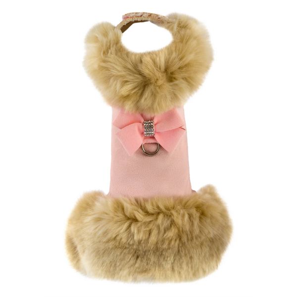 Platinum Glitzerati Bow Soft Silver Faux Suede Faux Fox Fur Dog Coat