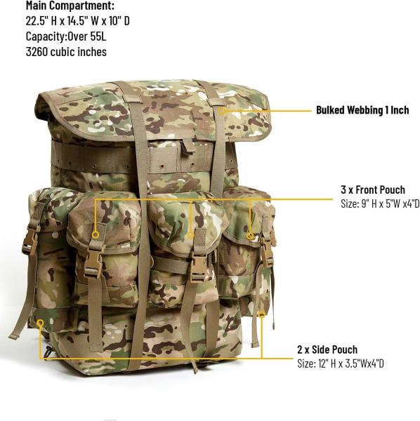 Hiking Waterproof Army Waist Rucksack, Military Pack Army Survival Combat Rucksack Backpack