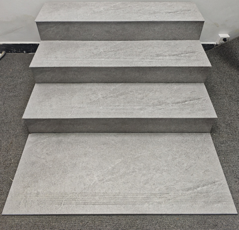Eco-friendly Gray Carrara Waterproof 470x1200mm Matt Indoor Floor Ceramic Staircases Step and Riser For Hotel