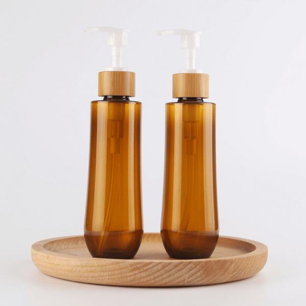 Lotion Bamboo Cosmetic Packaging Bottle Plastic Amber Shampoo Bottle 5.7oz 170ml