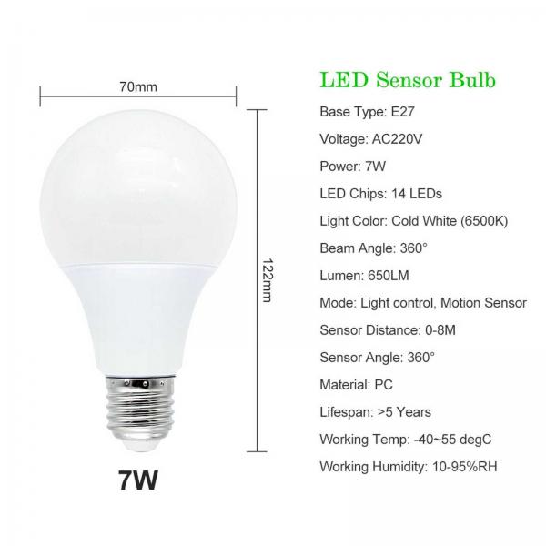 50000 Hour Lifespan Motion Sensor LED Smart Bulb with Automatic Brightness Adjustment