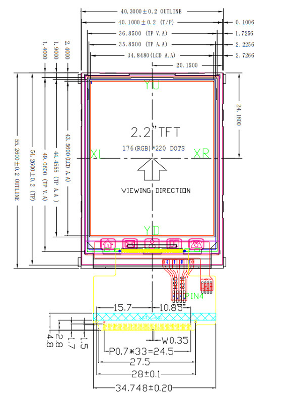 2.2 Inch TFT LCD Touch Screen with 176x220 Resolution and Resistive Touch for Industrial Applications