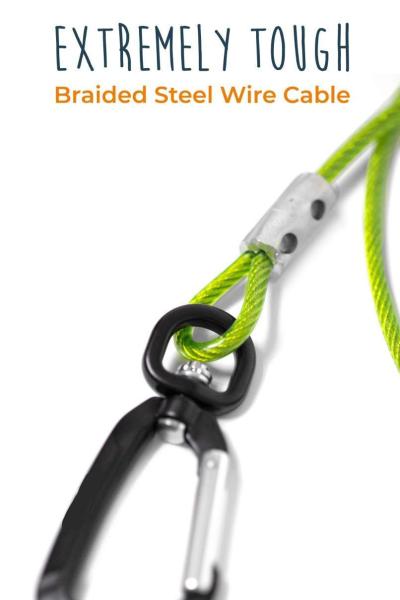 Steel Braided Cord Chew Proof Dog Leash 6 Feet Padded Handle Rock Climbers Carabiner