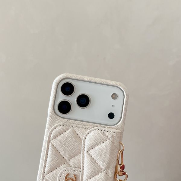 Caviar Diamond-patterned Card Slot Crossbody Chain case for 114 Pro Max, iPhone 16 Pro Protective Case, 17 Pro