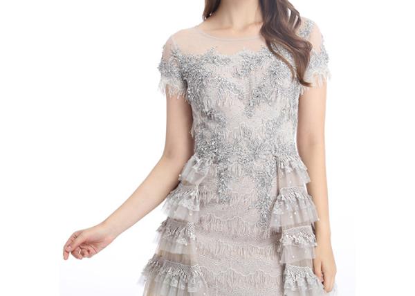 High Low Design Tulle Fabric Ladies Evening Dresses Sweep Train Style