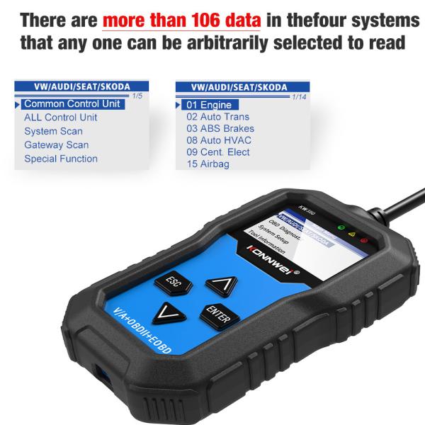 KW350 Konnwei Car Diagnostic Scanner For Engine Auto Air Condition HVAC Center Lock