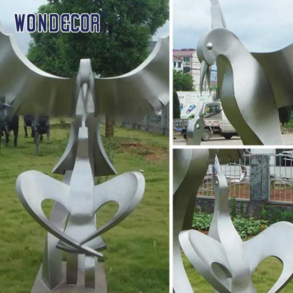 Geometry Mirror Stainless Steel Sculpture Peace Dove And Young Bird