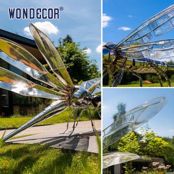 Большой парк на открытом воздухе металлическое искусство абстрактное насекомое стрекоза скульптура из нержавеющей стали