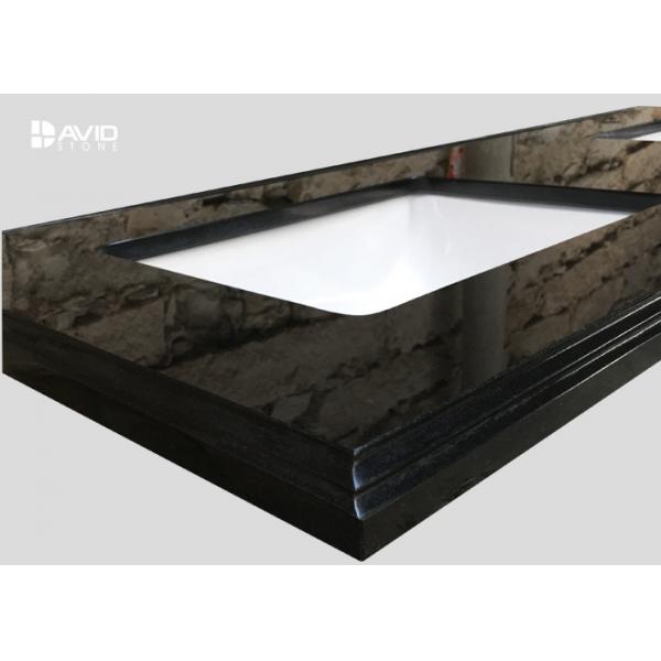 Fine Grain Black Granite Vanity Tops With Sink , 2cm Eased Laminate Vanity Top