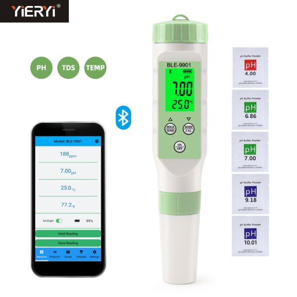 Smart Tuya Wifi Digital PH Meter with Data Logger Function and 6 in 1 TDS.EC.PH.Salinity.G.S.Temp for Hydroponics