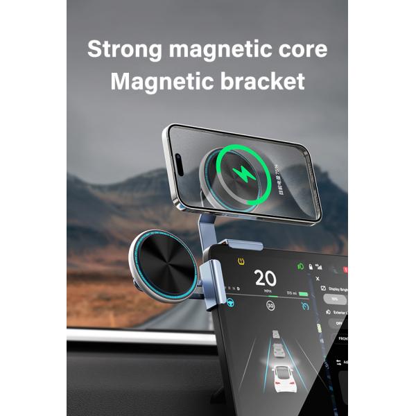 Iphone 15 Pro Max Charger Magnetic Wireless Car Phone Holder With Metal Running Light And Logo Carving Option