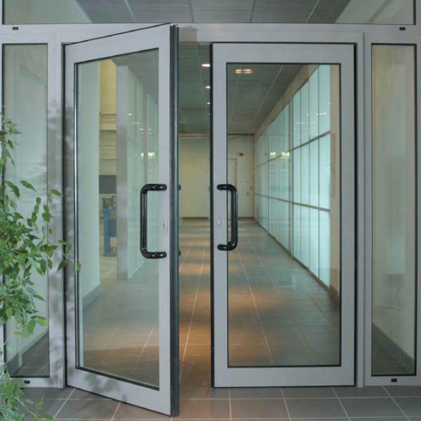 Apartment Aluminum Double Swing Door , Frosted Glass Swing Door Electrophoresis