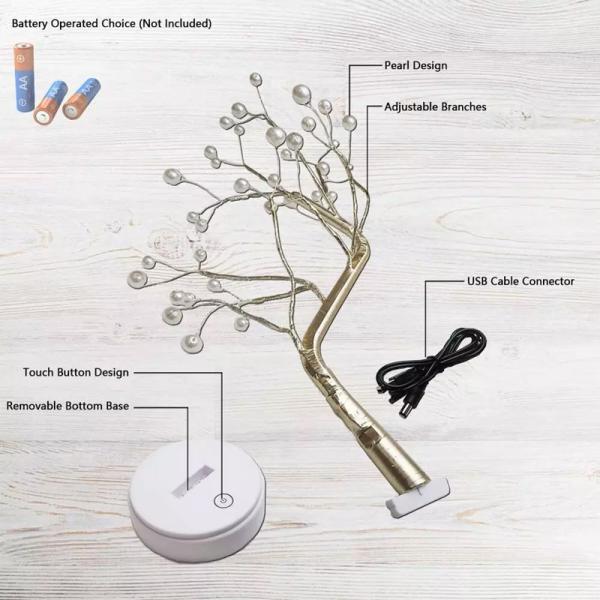 108 LED USB 3D Table-Lamp Copper Wire Christmas Fire Tree Night Light for Home Holiday Bedroom Indoor Kids Bar Decor Fairy Light