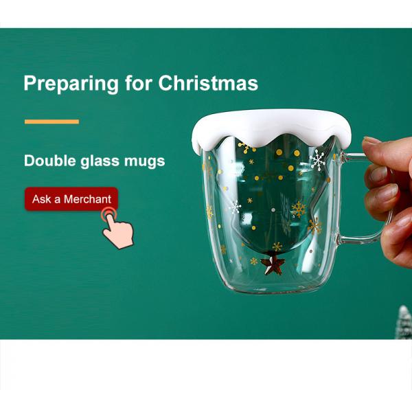 300ml Glass Christmas Double Wall Mugs with Cute Design and Custom Logo Gift Boxed