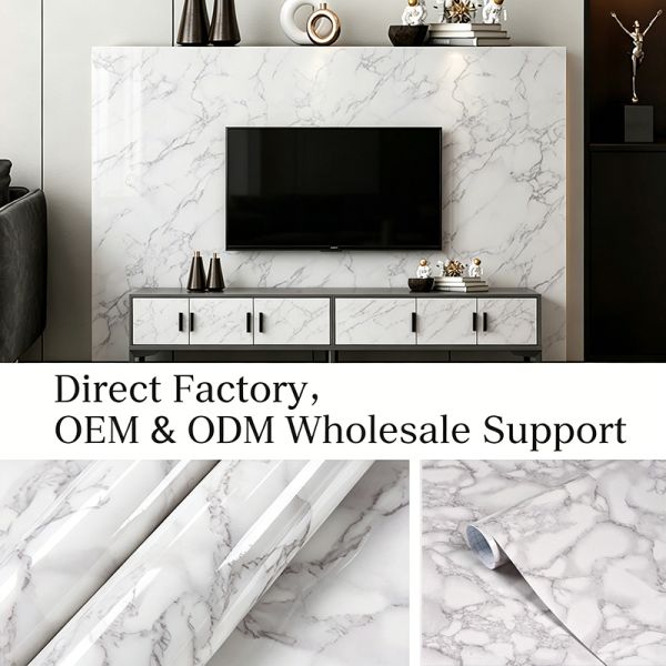 Glossy Texture Marble PVC Film Self Adhesive Waterproof Furniture Surface Decor Wrap