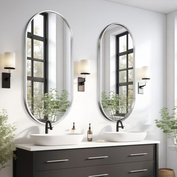 Stainless Steel Framed Wall-Mounted Oval Vanity Mirror Bathroom Mirror for Hotel Apartment or Villa for Washroom or Sink Area