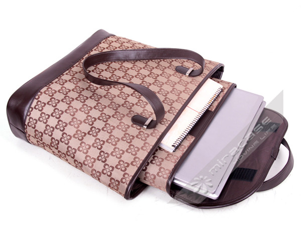 Stylish 15.6 Large Durable Brown Dobby & PU Ladies Designer Laptop Bags