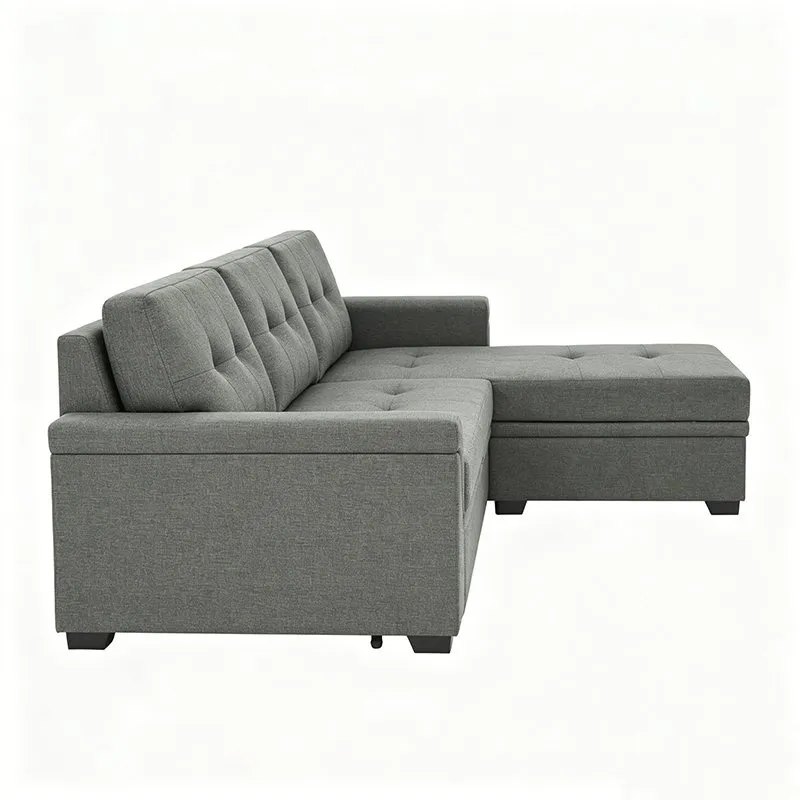 Double Arm Cup Holders Linen Pull out Sofa Bed for Holiday Home Interior