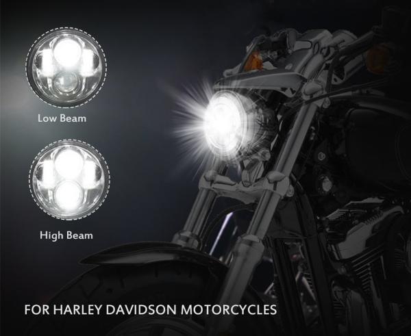 Black Automobile Led Headlights , Harley Davidson Led Motorcycle Headlight