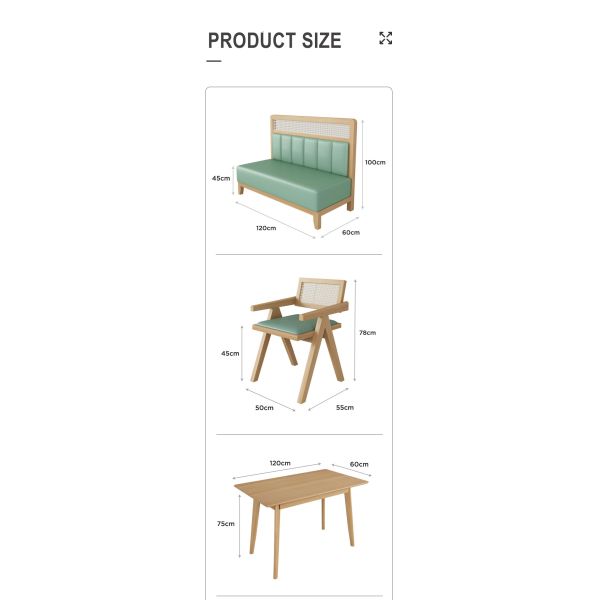 Modern Restaurant Booth Seating Cafe Shop Dining Sets Solid Wood Rattan Sofa Chairs