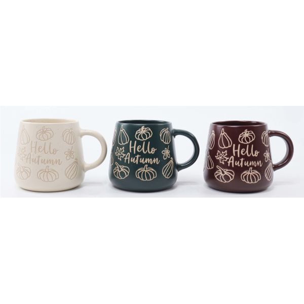 Hello Autumn Embossed Pumpkin Ceramic Mugs