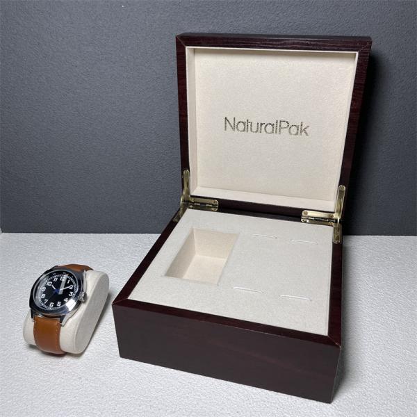 Custom Wine Red Wood Paper Packaging Box Silver Metal Logo Watch Set Box