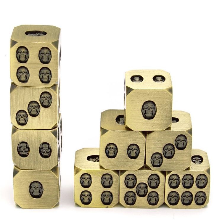 Vintage Antique Finish Metal Dice with Embossed Skull Pattern and Heavy Weight for Tabletop Games